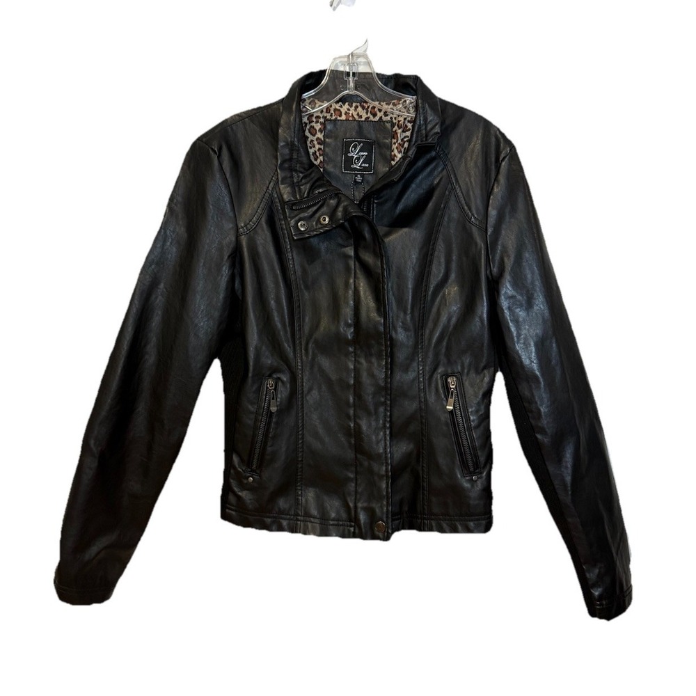 Laura Lane Women's XL Vegan Faux Leather Black Moto Jacket Biker Zippers Edgy